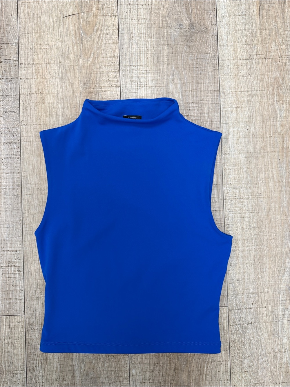Express Sleeveless Mock Neck Tank Top in Cobalt Blue